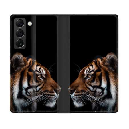 Housse Cuir Portefeuille Pour Samsung Galaxy S22 Animal Tigre Noir
