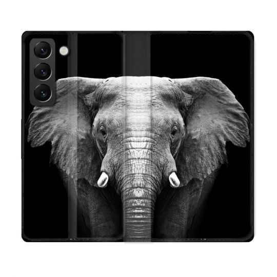 Housse Cuir Portefeuille Pour Samsung Galaxy S22 Plus Animal Elephant Noir