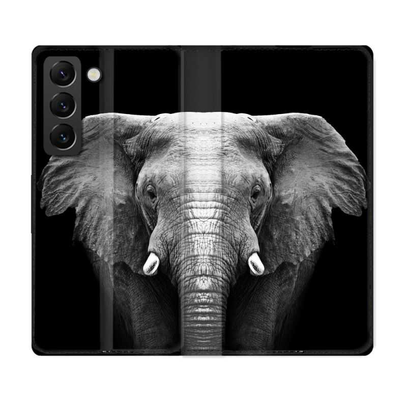 Housse Cuir Portefeuille Pour Samsung Galaxy S22 Plus Animal Elephant Noir