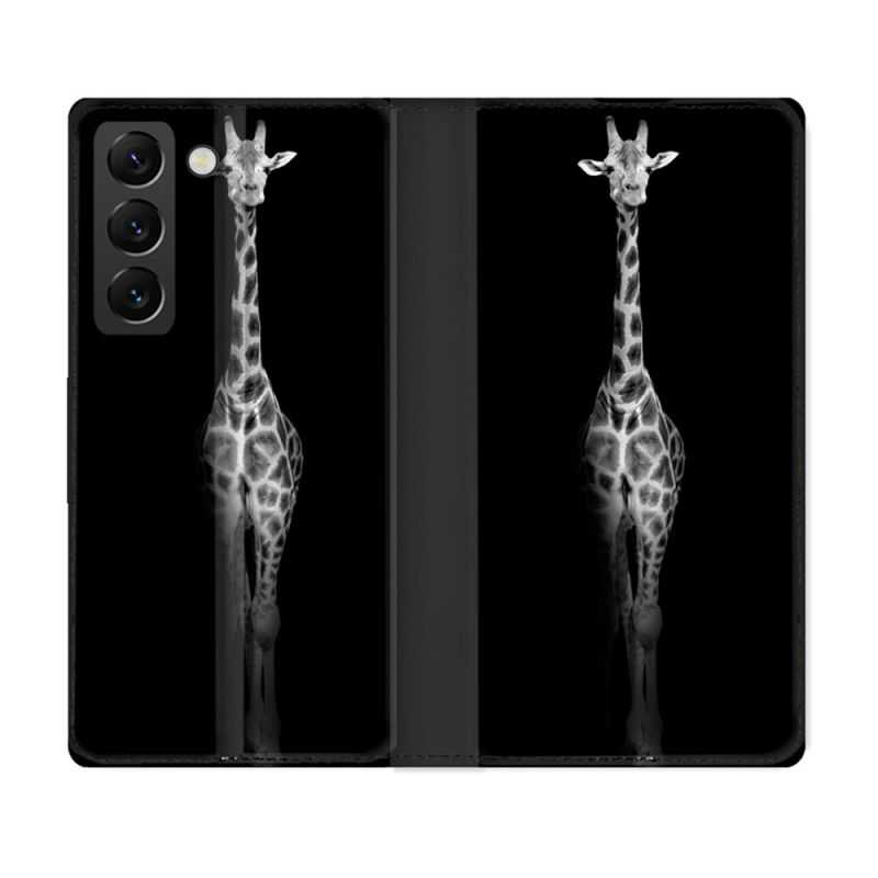 Housse Cuir Portefeuille Pour Samsung Galaxy S22 Plus Animal Girafe Noire