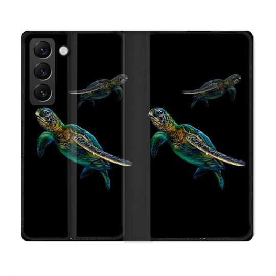 Housse Cuir Portefeuille Pour Samsung Galaxy S22 Animal Tortue Noire multicolore