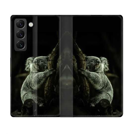 Housse Cuir Portefeuille Pour Samsung Galaxy S22 Plus Animal Koala Noir
