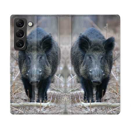 Housse Cuir Portefeuille Pour Samsung Galaxy S22 Chasse Sanglier Pin