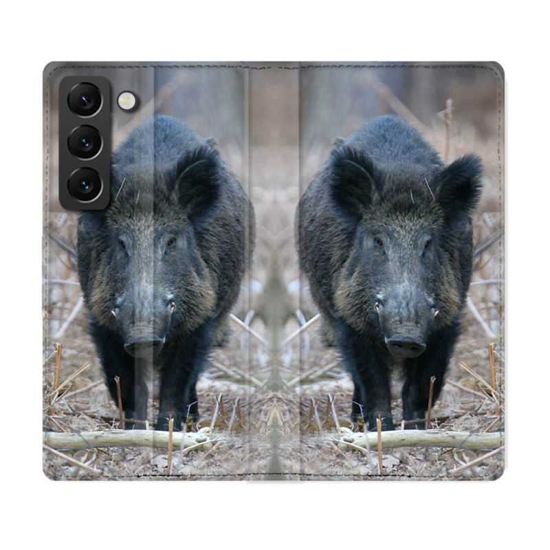 Housse Cuir Portefeuille Pour Samsung Galaxy S22 Chasse Sanglier Pin