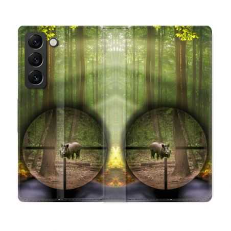 Housse Cuir Portefeuille Pour Samsung Galaxy S22 Chasse Sanglier Viseur