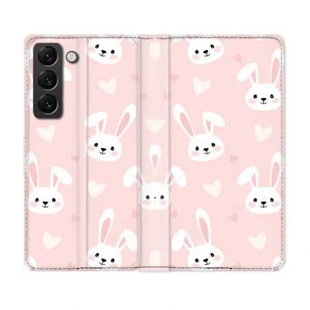 Housse Cuir Portefeuille Pour Samsung Galaxy S22 Plus Animal Lapin Rose