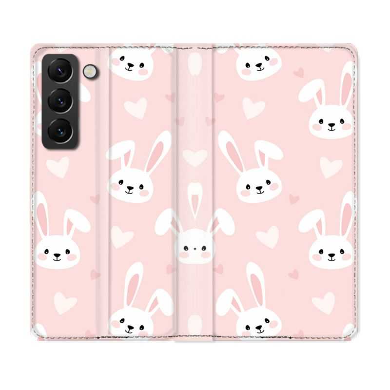 Housse Cuir Portefeuille Pour Samsung Galaxy S22 Plus Animal Lapin Rose