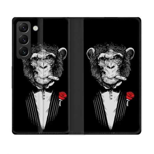 Housse Cuir Portefeuille Pour Samsung Galaxy S22 Decale Singe Mafia