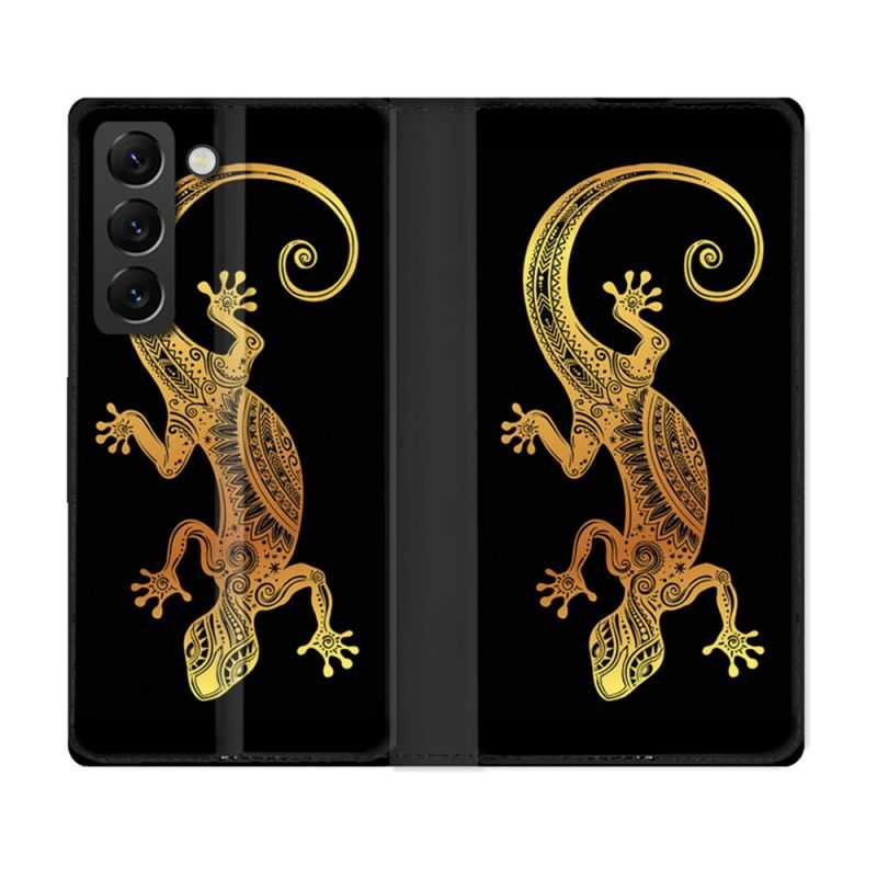 Housse Cuir Portefeuille Pour Samsung Galaxy S22 Plus Animal Lezard Noir