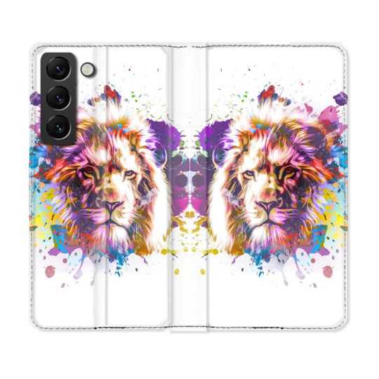 Housse Cuir Portefeuille Pour Samsung Galaxy S22 Plus Animal Lion Tag