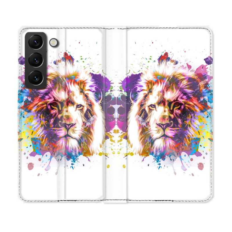 Housse Cuir Portefeuille Pour Samsung Galaxy S22 Plus Animal Lion Tag