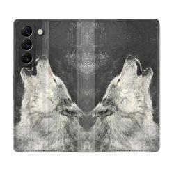 Housse Cuir Portefeuille Pour Samsung Galaxy S22 Plus Animal Loup Hurlement