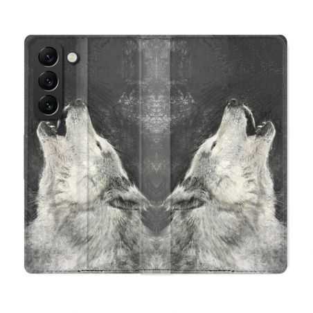Housse Cuir Portefeuille Pour Samsung Galaxy S22 Plus Animal Loup Hurlement