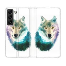 Housse Cuir Portefeuille Pour Samsung Galaxy S22 Plus Animal Loup Montagne