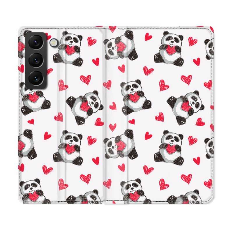 Housse Cuir Portefeuille Pour Samsung Galaxy S22 Plus Animal Panda Cœur