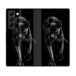 Housse Cuir Portefeuille Pour Samsung Galaxy S22 Plus Animal Panthère Noire