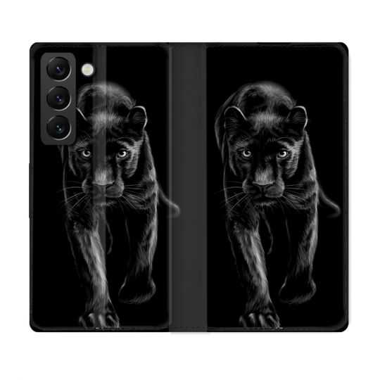 Housse Cuir Portefeuille Pour Samsung Galaxy S22 Plus Animal Panthère Noire