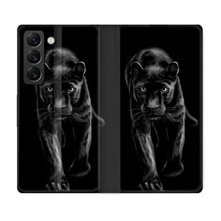 Housse Cuir Portefeuille Pour Samsung Galaxy S22 Plus Animal Panthère Noire