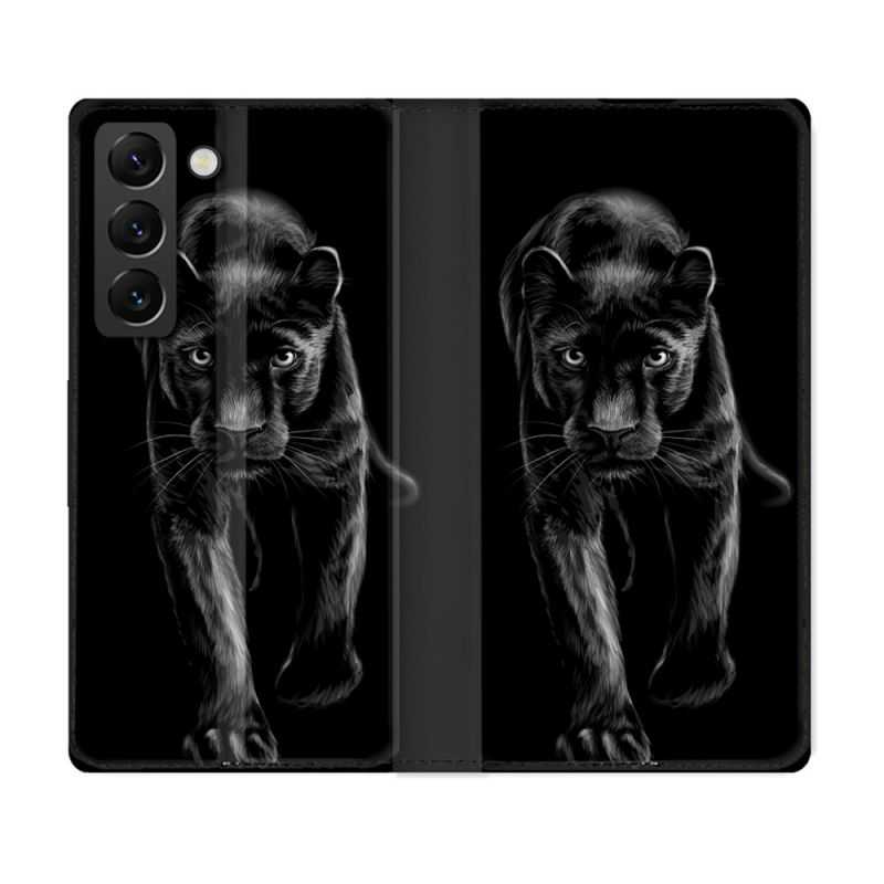 Housse Cuir Portefeuille Pour Samsung Galaxy S22 Plus Animal Panthère Noire