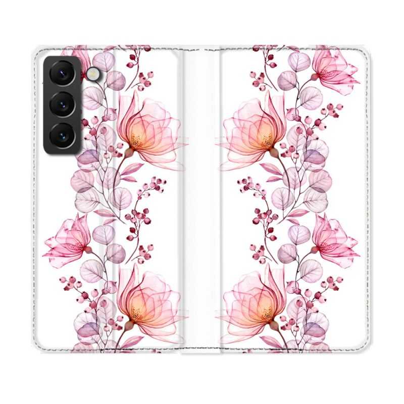 Housse Cuir Portefeuille Pour Samsung Galaxy S22 Fleur Eclosion