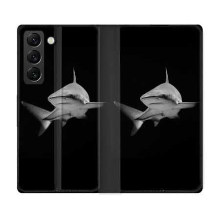 Housse Cuir Portefeuille Pour Samsung Galaxy S22 Plus Animal Requin Sombre