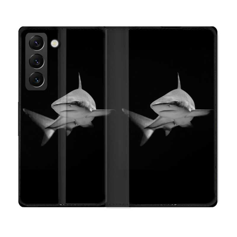 Housse Cuir Portefeuille Pour Samsung Galaxy S22 Plus Animal Requin Sombre
