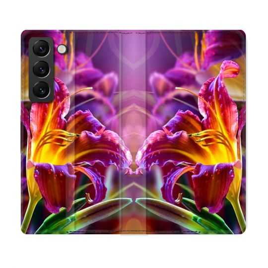 Housse Cuir Portefeuille Pour Samsung Galaxy S22 Fleur Lys Color