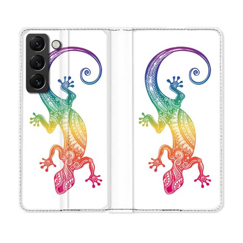 Housse Cuir Portefeuille Pour Samsung Galaxy S22 Plus Animal Salamandre Color