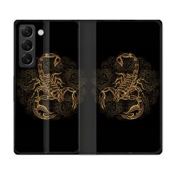Housse Cuir Portefeuille Pour Samsung Galaxy S22 Plus Animal Scorpion Fresque