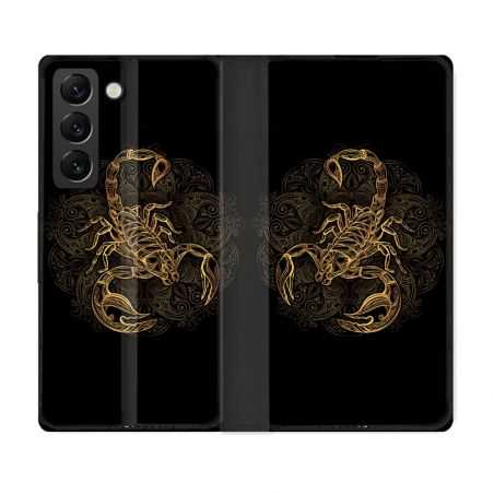 Housse Cuir Portefeuille Pour Samsung Galaxy S22 Plus Animal Scorpion Fresque
