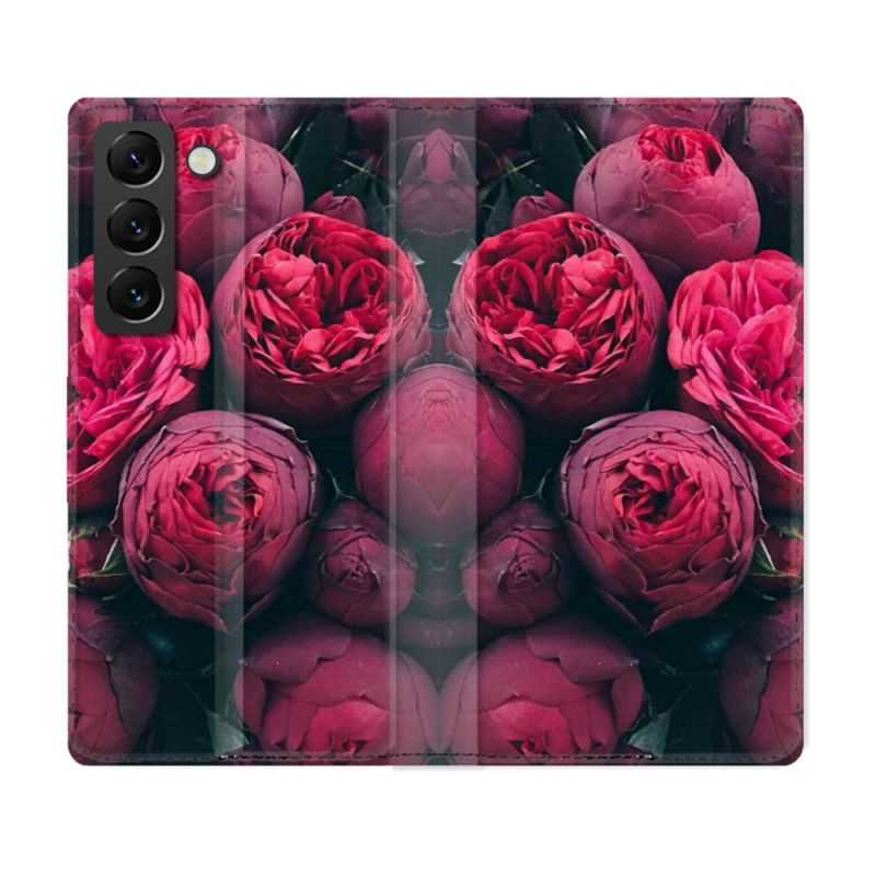 Housse Cuir Portefeuille Pour Samsung Galaxy S22 Fleur Pivoine