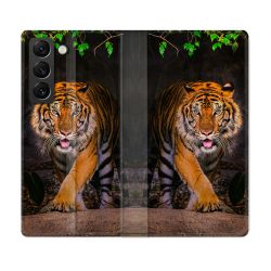 Housse Cuir Portefeuille Pour Samsung Galaxy S22 Plus Animal Tigre Jungle