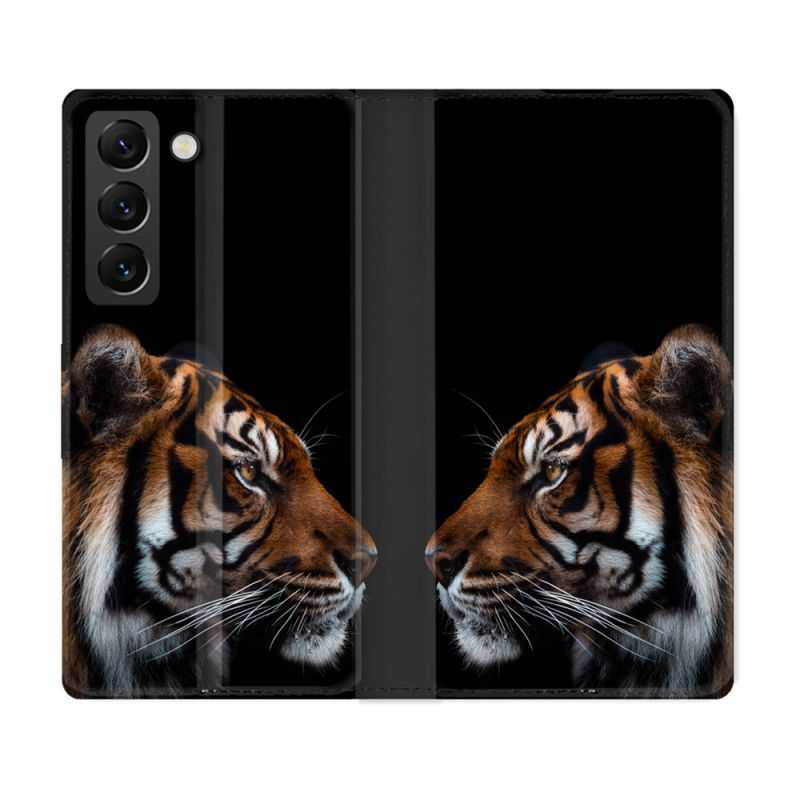 Housse Cuir Portefeuille Pour Samsung Galaxy S22 Plus Animal Tigre Noir