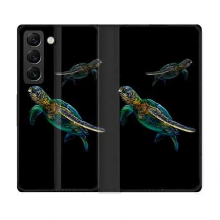 Housse Cuir Portefeuille Pour Samsung Galaxy S22 Plus Animal Tortue Noire multicolore