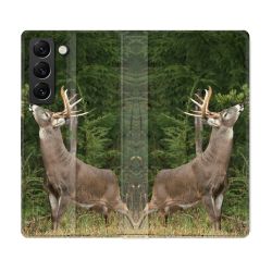 Housse Cuir Portefeuille Pour Samsung Galaxy S22 Plus Chasse Cerf
