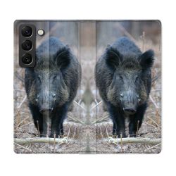 Housse Cuir Portefeuille Pour Samsung Galaxy S22 Plus Chasse Sanglier Pin