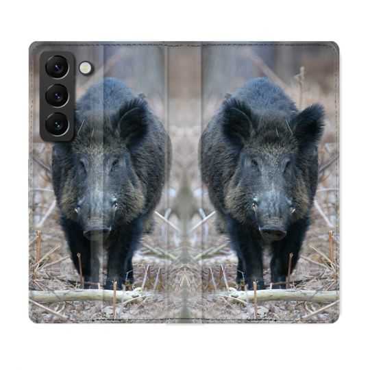 Housse Cuir Portefeuille Pour Samsung Galaxy S22 Plus Chasse Sanglier Pin