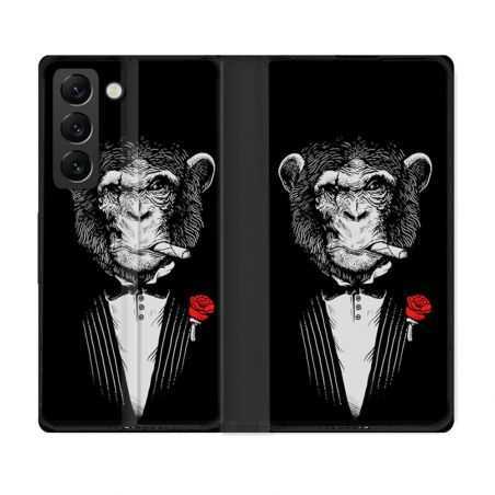 Housse Cuir Portefeuille Pour Samsung Galaxy S22 Plus Decale Singe Mafia