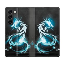 Housse Cuir Portefeuille Pour Samsung Galaxy S22 Plus Fantastique Dragon Bleu