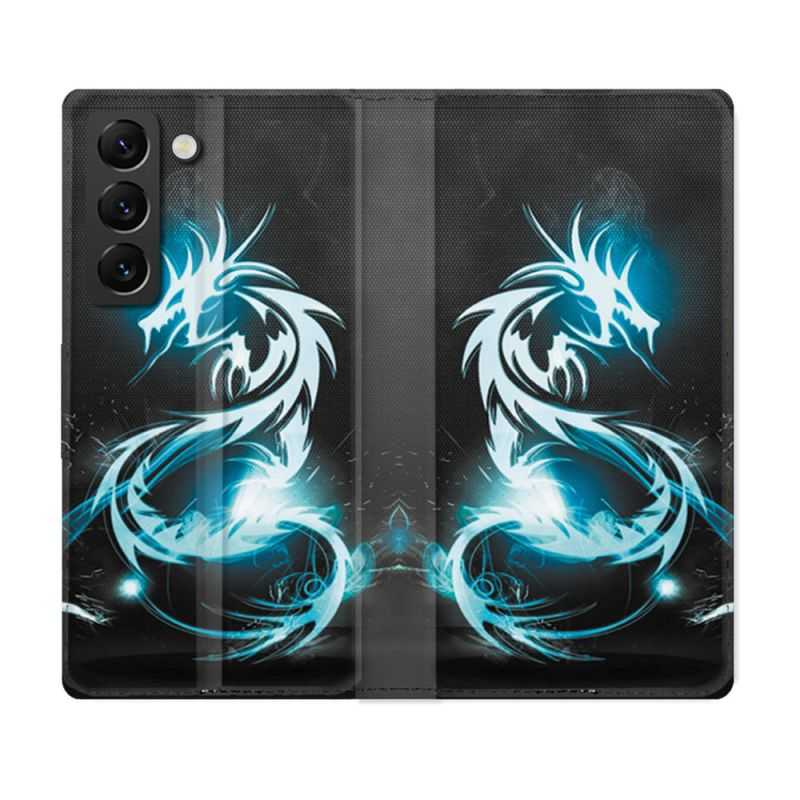 Housse Cuir Portefeuille Pour Samsung Galaxy S22 Plus Fantastique Dragon Bleu