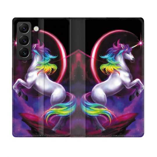Housse Cuir Portefeuille Pour Samsung Galaxy S22 Plus Fantastique Licorne Arc en ciel