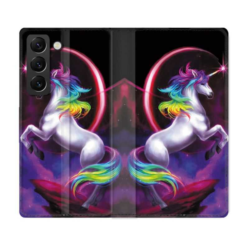 Housse Cuir Portefeuille Pour Samsung Galaxy S22 Plus Fantastique Licorne Arc en ciel