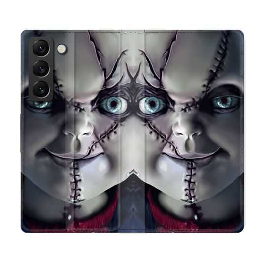 Housse Cuir Portefeuille Pour Samsung Galaxy S22 Horreur Chucky Cicatrice
