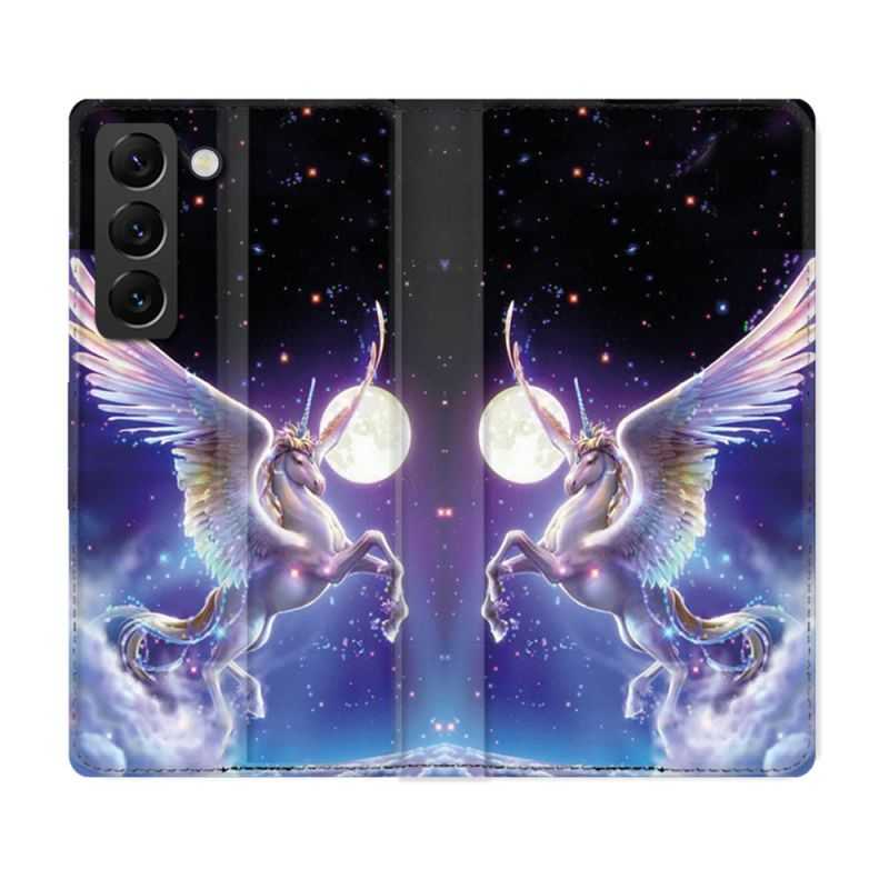 Housse Cuir Portefeuille Pour Samsung Galaxy S22 Plus Fantastique Licorne Céleste
