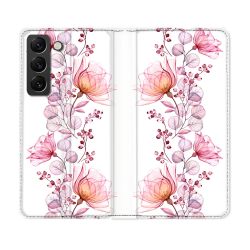 Housse Cuir Portefeuille Pour Samsung Galaxy S22 Plus Fleur Eclosion
