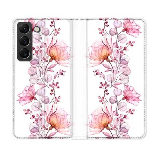 Housse Cuir Portefeuille Pour Samsung Galaxy S22 Plus Fleur Eclosion