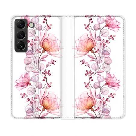 Housse Cuir Portefeuille Pour Samsung Galaxy S22 Plus Fleur Eclosion