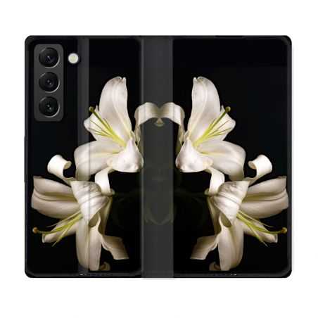Housse Cuir Portefeuille Pour Samsung Galaxy S22 Plus Fleur Lys Noir