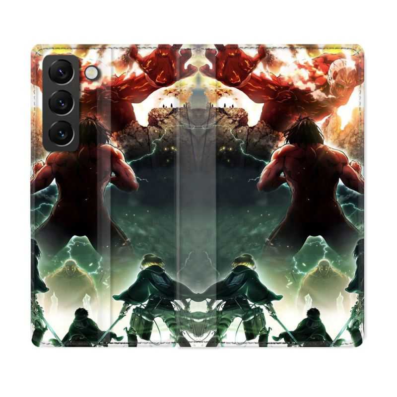 Housse Cuir Portefeuille Pour Samsung Galaxy S22 Manga Attaque Titans Combat