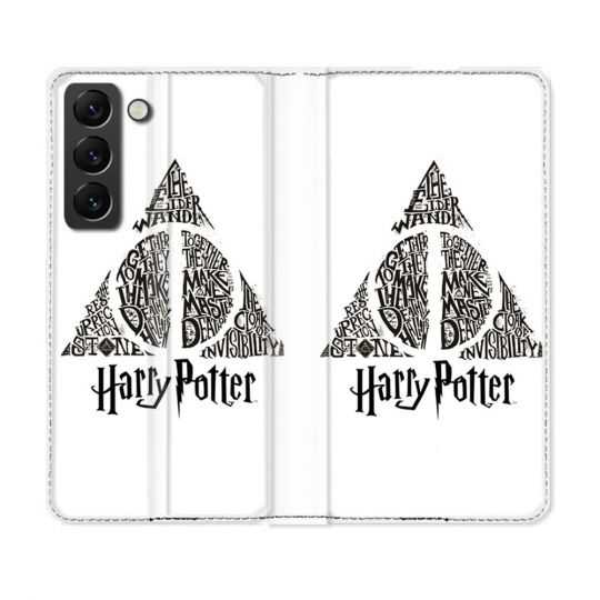 Housse Cuir Portefeuille Pour Samsung Galaxy S22 Plus Harry Potter Hollows triangle Blanc